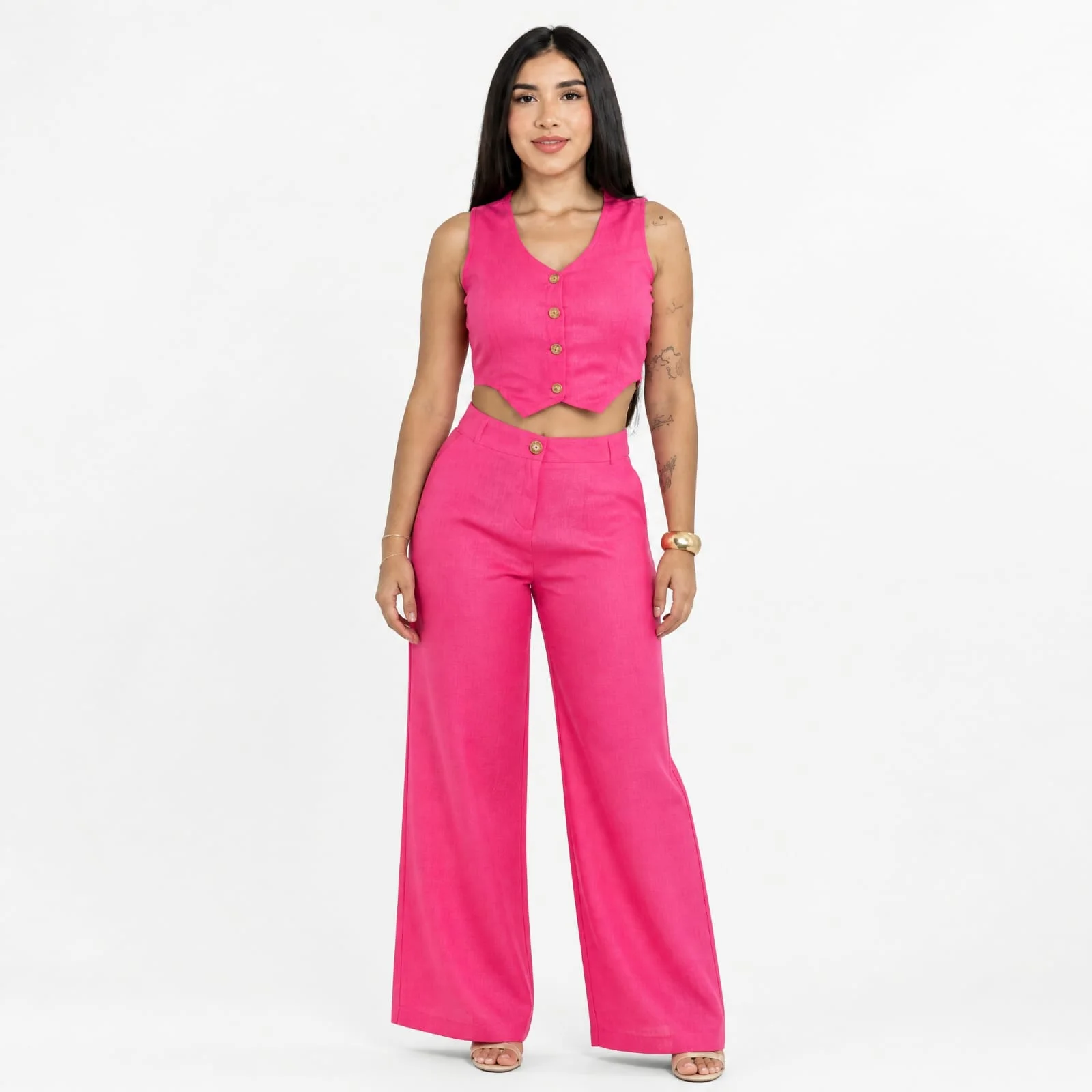 🌸 Ensemble Crop Top Veste & Pantalon Palazzo – ELARIS Luxury