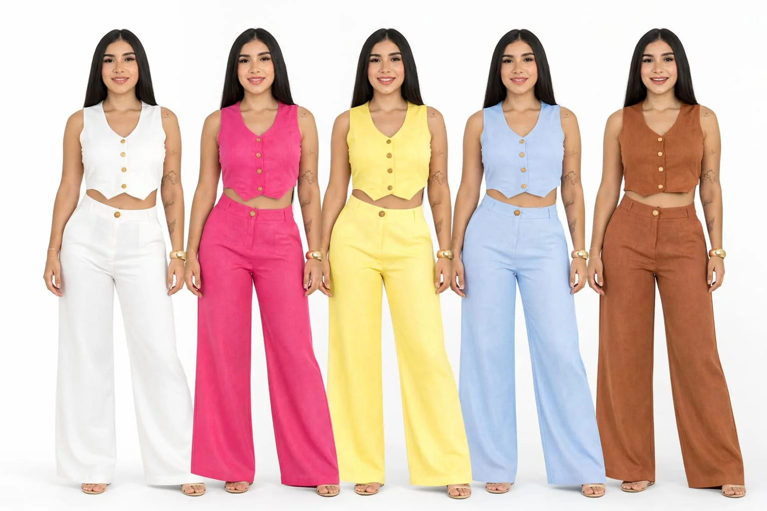 🌸 Ensemble Crop Top Veste & Pantalon Palazzo – ELARIS Luxury