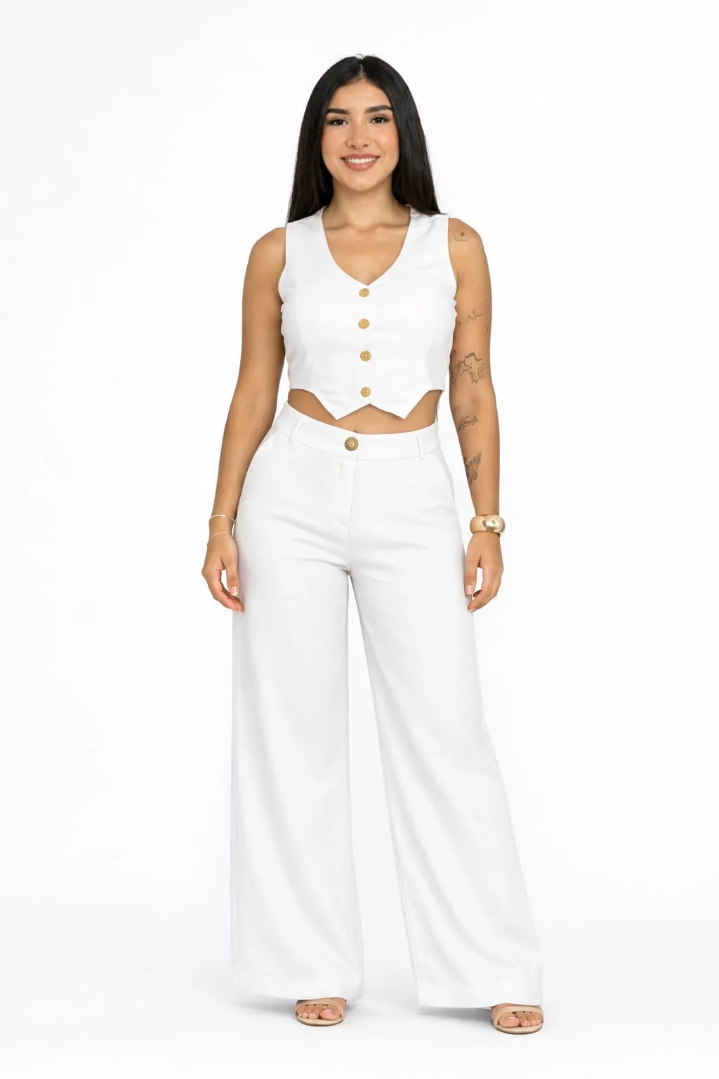 🌸 Ensemble Crop Top Veste & Pantalon Palazzo – ELARIS Luxury