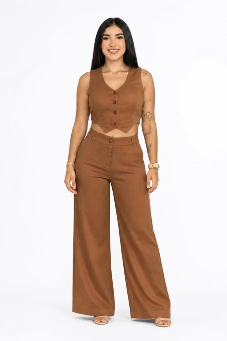 🌸 Ensemble Crop Top Veste & Pantalon Palazzo – ELARIS Luxury