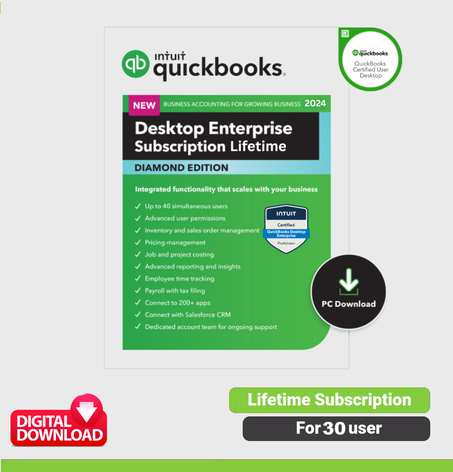 Intuit QuickBooks Enterprise 2024 LIFETIME  30 User – For Windows