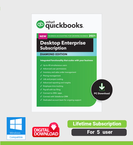 Intuit QuickBooks Enterprise 2021 LIFETIME  5 User – For Windows (copy)