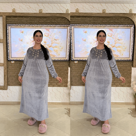 الجدييييد والحصري بيجامة أنيقة مطروزة مبرة برناوت محفرة أنيقة وهماوية تصميم راقي ومميز، يجمع بين الدفء والأناقة، مثالي لفصل الخريف والشتاء