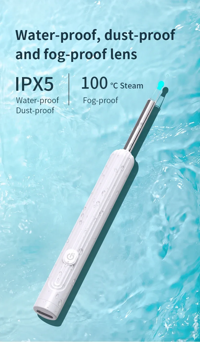 منظف أذن بصري ذكي  بالكاميرا P USB C شمع الأذن اتصال WIFI