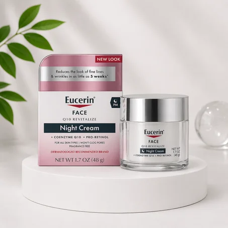 Eucerin Night Cream Q10 يخدم وقت النوم باش يرجّع لبشرتك شبابها
