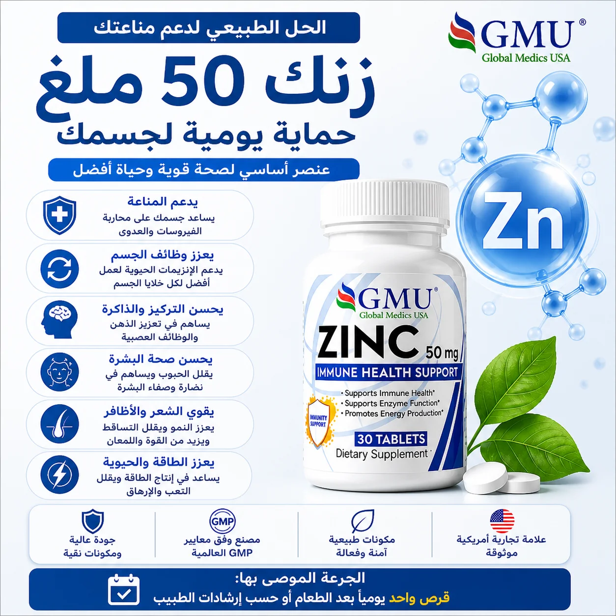Zinc 50mg – مكمل الزنك لتقوية المناعة والطاقة