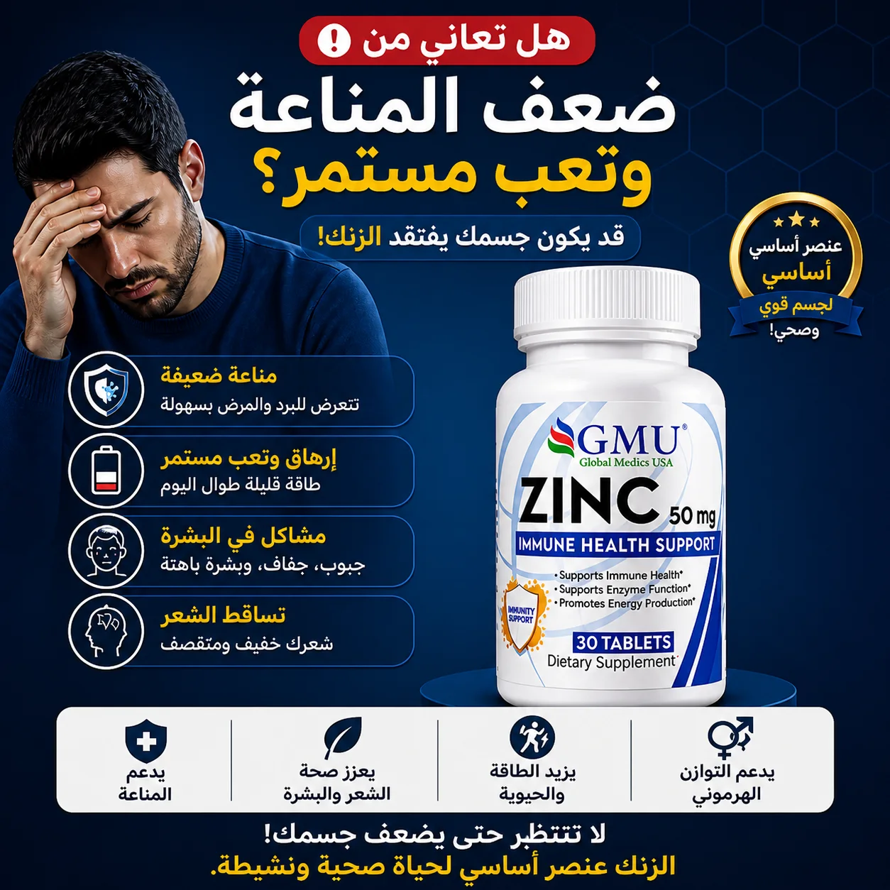 Zinc 50mg – مكمل الزنك لتقوية المناعة والطاقة