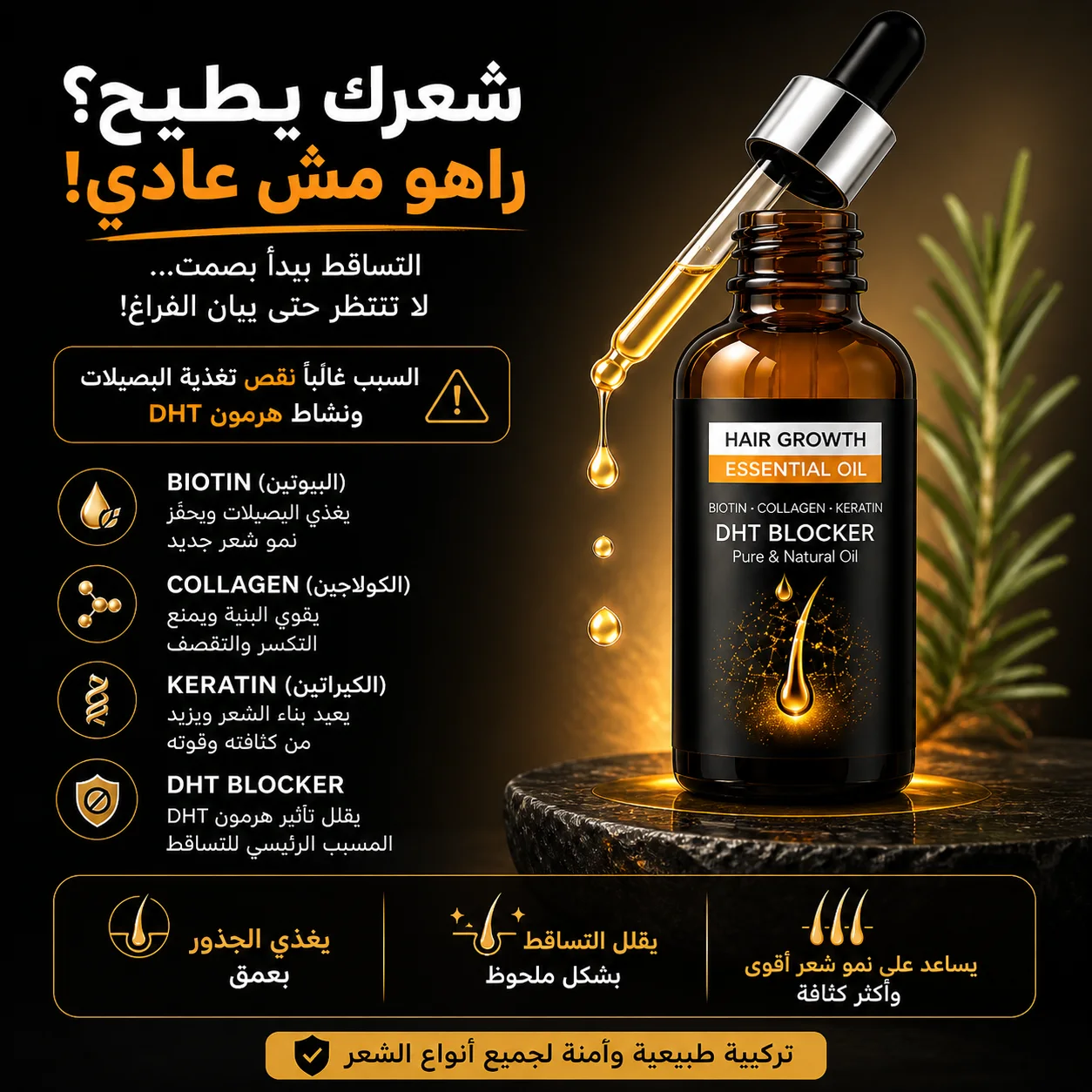 Hair Growth Oil – زيت طبيعي لتكثيف الشعر ومنع التساقط وتقوية الجذور