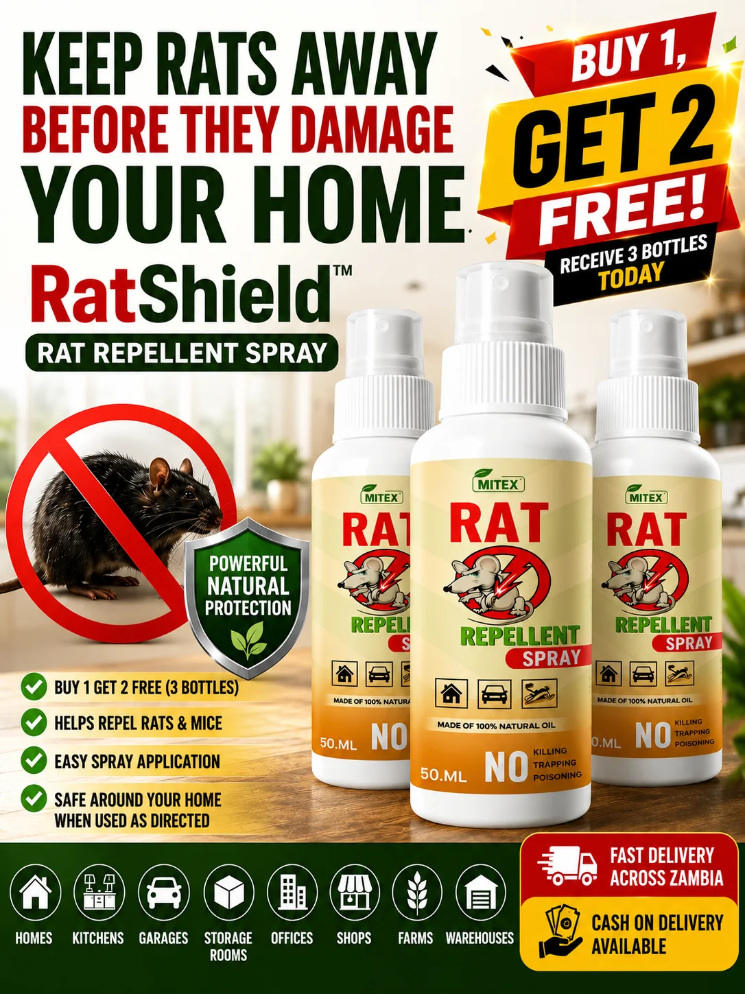 RatShield™ Rat Repellent Spray - BUY 1, GET 2 FREE!