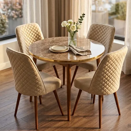 طاولة طعام دائرية مع 4 كراسي