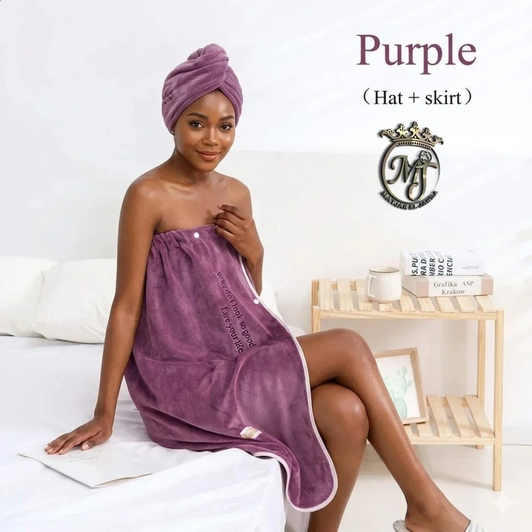 Robe Serviette de Bain Femme Premium + Turban Assorti