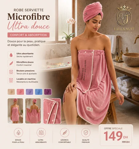Robe Serviette de Bain Femme Premium + Turban Assorti