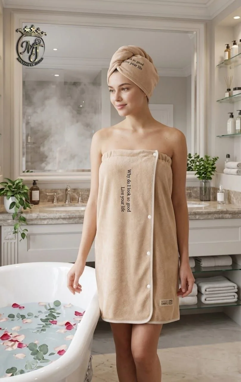 Robe Serviette de Bain Femme Premium + Turban Assorti