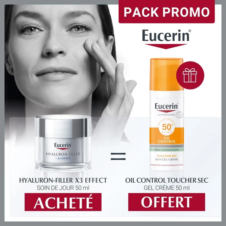 Pack Eucerin Hyaluron filler +3X Effect Soin De Jour 50ml + Ecran Oil Control Gel-Crème SPF50+ -50%