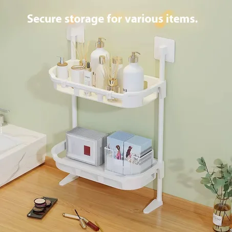 Étagère de Rangement Salle de Bain Double Niveau – Fixation Murale Sans Perçage