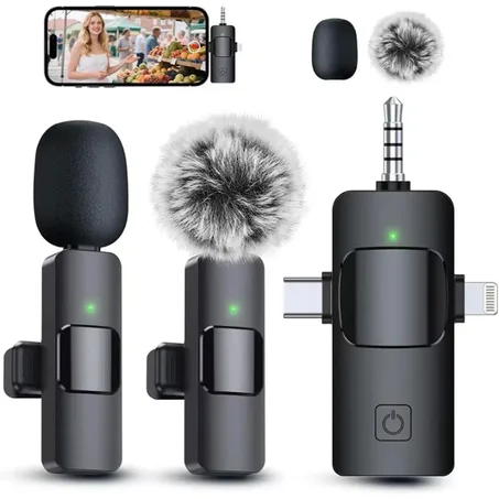Microphone Sans Fil Double avec Récepteur 3-en-1 – Un Son Professionnel à Portée de Main !