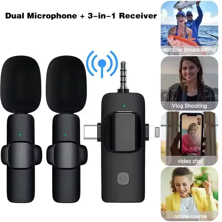 Microphone Sans Fil Double avec Récepteur 3-en-1 – Un Son Professionnel à Portée de Main !