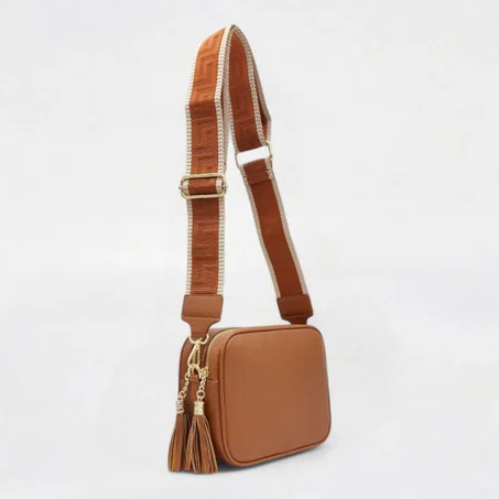 حقيبة كتف جلد أنيقة مع شريط مزخرف