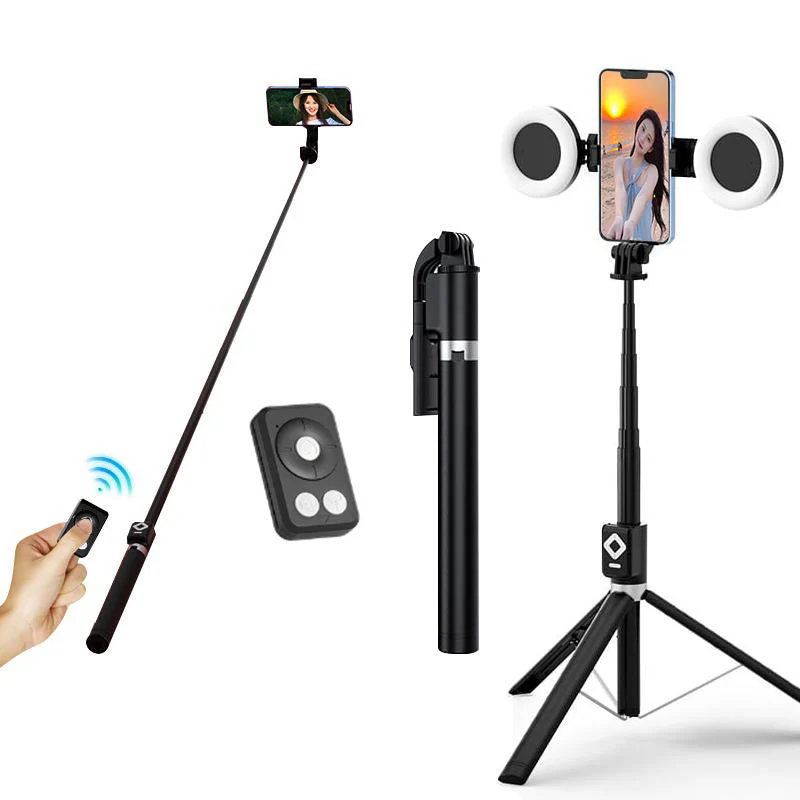 Perche Selfie avec Double Ring Light LED & Trépied
