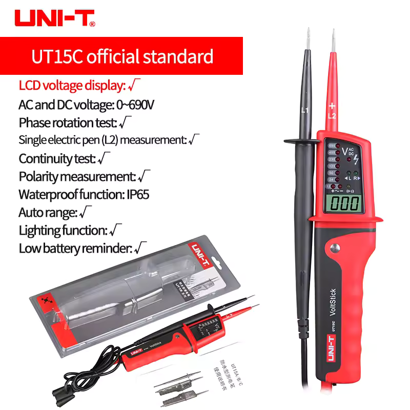 UNI-T UT15C Voltage Tester AC/DC, Continuity & 3-Phase Voltage Test Multimeter