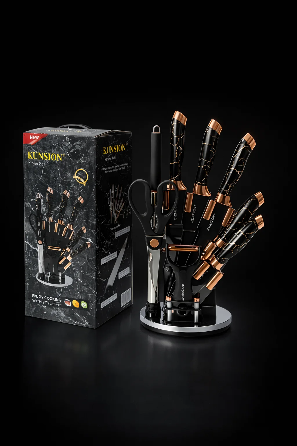 🔪 طقم سكاكين مطبخ احترافي مع حامل دوّار