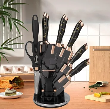 🔪 طقم سكاكين مطبخ احترافي مع حامل دوّار