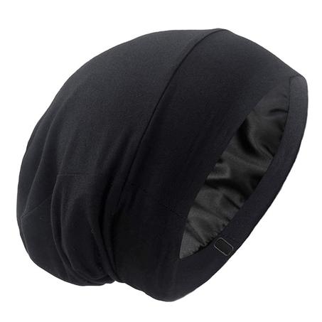 Gorro de dormir con forro de satén, ajustable, no se decolora, con calavera, para proteger el cabello rizado natural, negro liso