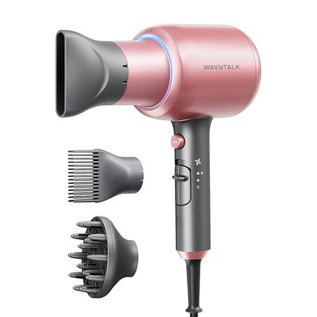 Wavytalk-Secador de pelo iónico con difusor para cabello rizado; ligero y silencioso; de secado rápido,1875 W, con tecnología cerámica, 3 accesorios; para todo tipo de cabello, color oro rosa