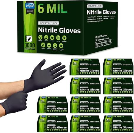 Inspire HEAVY DUTY ORIGINAL Stretch Nitrile Black Gloves Disposable Latex Free | Food, Mechanic, 6mil Black or 8 Mil Orange