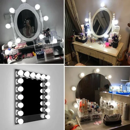 Kit de lumières de 10 lampes pour mirroir, Éclairage de vanité à LED avec ampoules à intensité variable Bande de luminaire pour ensemble de table de maquillage dans le dressing 10Pcs.