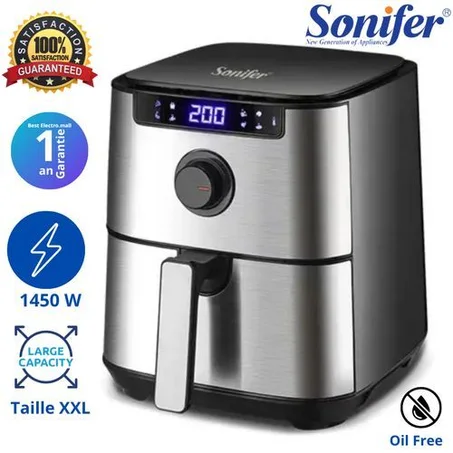 Sonifer Friteuse sans huile 5L - Air fryer tactile - 1450Watts - 8 programmes