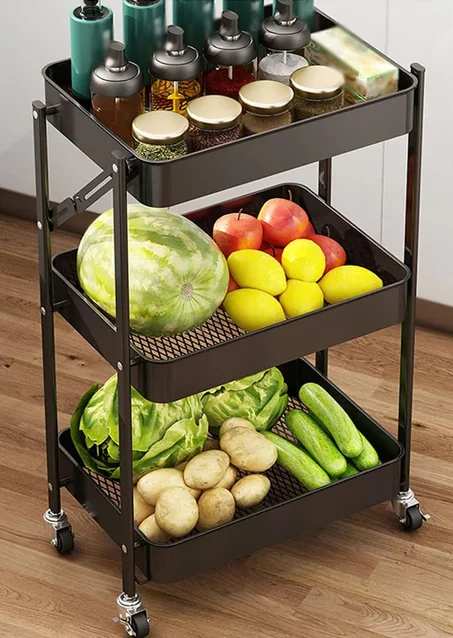 Chariot 3 Etagère Cuisine Service Rangement Anti-Corrosion Multifonction