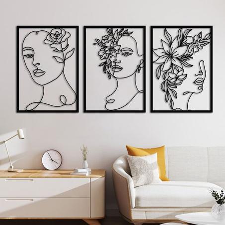 لوحة جدارية ديكورية – وجوه وزهور بأسلوب الفن الخطي الحديث