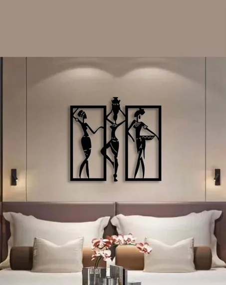 لوحة جدارية على شكل النساء الافاريقيات من الخشب