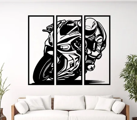 لوحة جدارية فنية من الخشب لي دراجة نارية