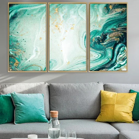 tableau abstrait de 3 morceau blanc vert blanc 130/70 cm sans cadre