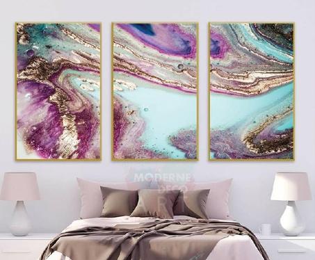 tableau abstrait de 3 morceau rose 130/70 cm sans cadre