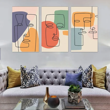 tableau abstrait de 3 morceau portrait  130/70 cm