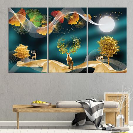 tableau en toile fantasy vert 3 morceaux