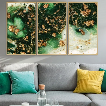 tableau abstrait de 3 morceau vert   130/70 cm sans cadre