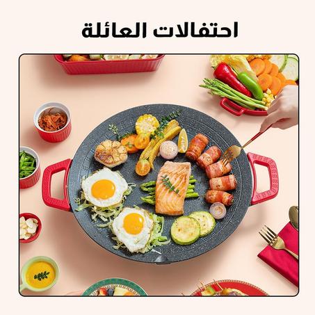 شواية كهربائية صخرية بركانية متعددة الوظائف، مناسبة للعائلات من 4 إلى 6 أشخاص، قوة عالية 1400 واط