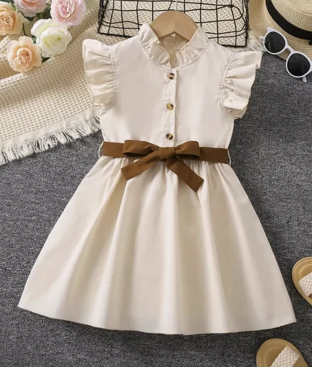 Robe fille élégante – Style chic avec nœud 🤍🤎