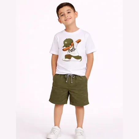 Ensemble garçon été – T-shirt imprimé & short kaki
