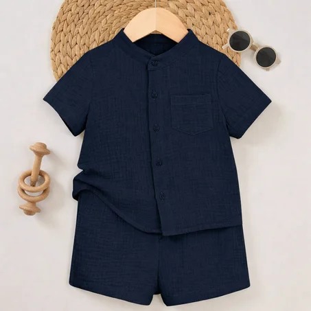 Ensemble bébé garçon – Chemise texturée & short assorti