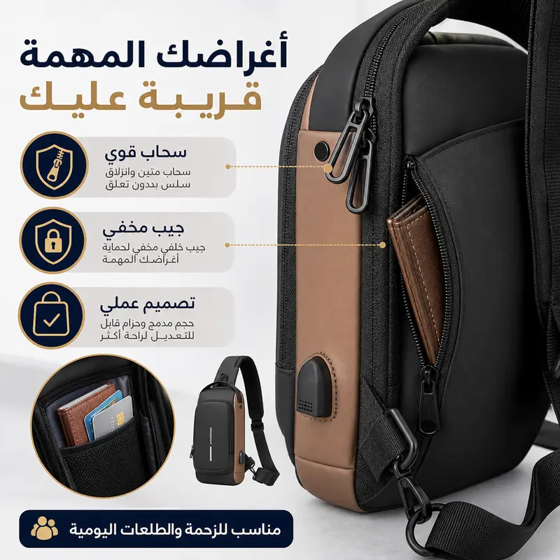 حقيبة ظهر مضادة للسرقة مع منفذ USB