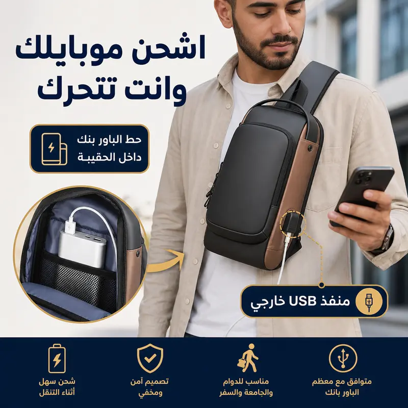 حقيبة ظهر مضادة للسرقة مع منفذ USB