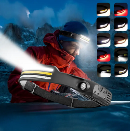 مصباح رأس بإضاءة واسعة وحساس حركة.