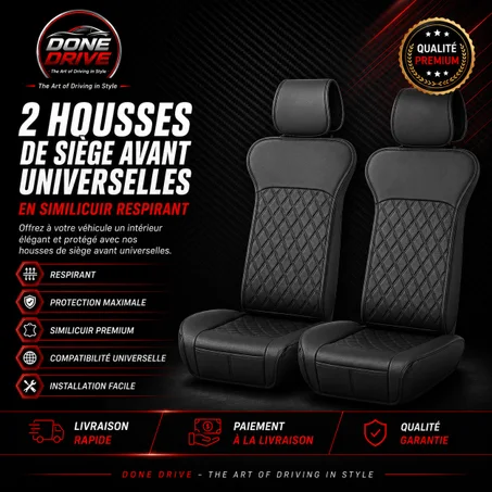 2 Housses de Siège Avant Universelles en Similicuir Respirant