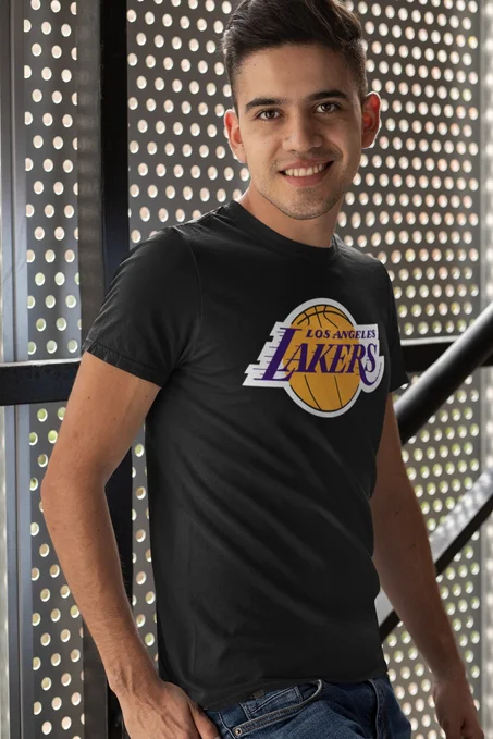 Los Angeles Lakers logo t-shirt, NBA basketball CREW NECK TEE WHITE and black