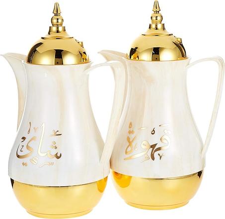 طقم شاي وقهوة رخامي من رويالفورد مكون من قطعتين سعة 1 لتر لكل منهما مع بطانة زجاجية زهرية مزدوجة الجدار وعازل للحرارة ومقاوم للتسرب ويحافظ على البرودة، ابيض، RF9412